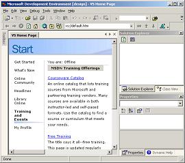 Visual Studio.NET Start Page